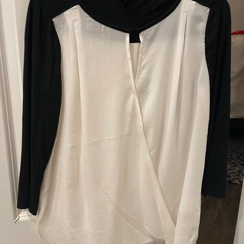 Black and white crossover blouse